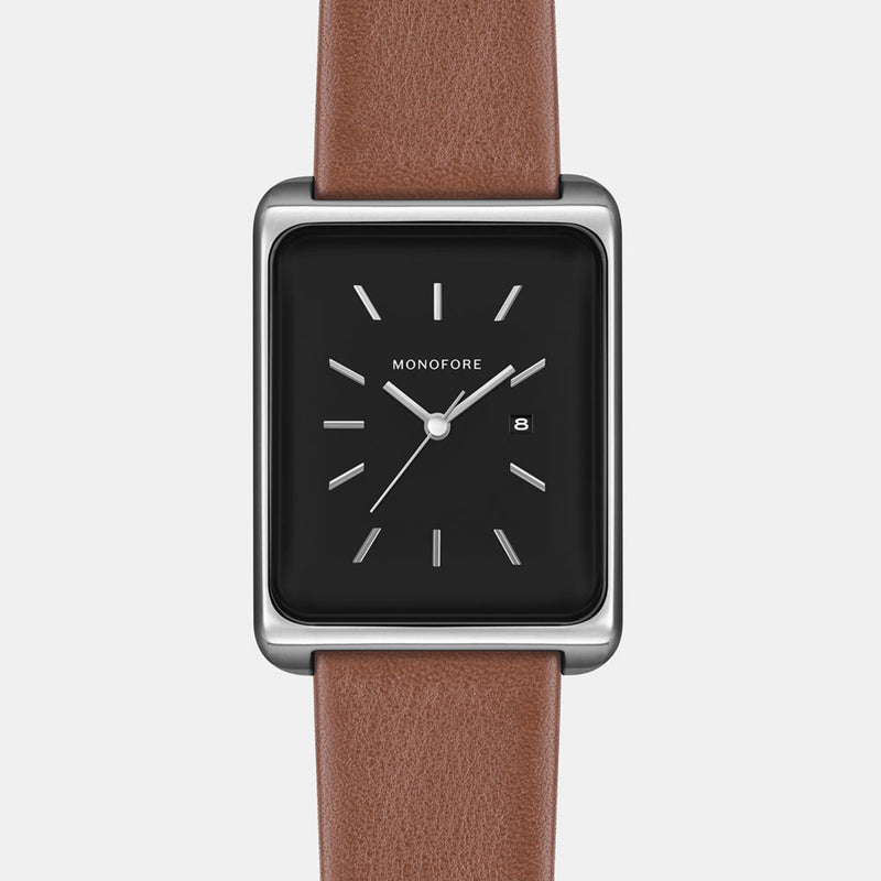 M01 Silver Black 41mm - Tan Leather - Monofore