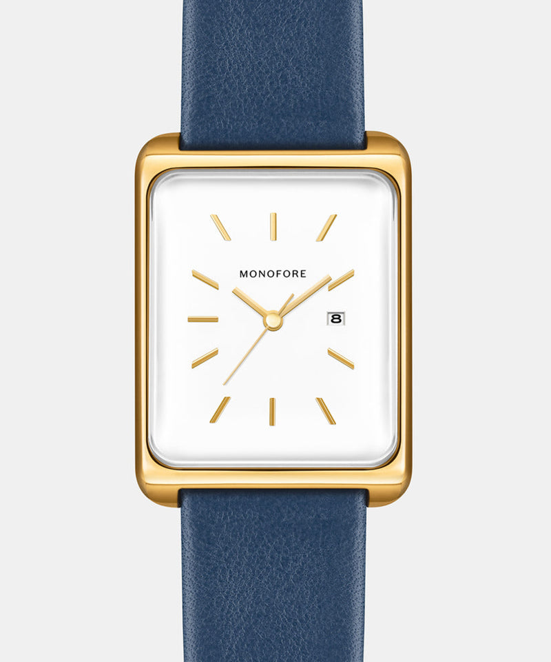 M01 Gold White 41mm - Steel Blue Leather - Monofore