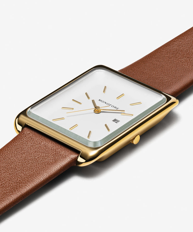 M01 Gold White 41mm - Tan Leather - Monofore