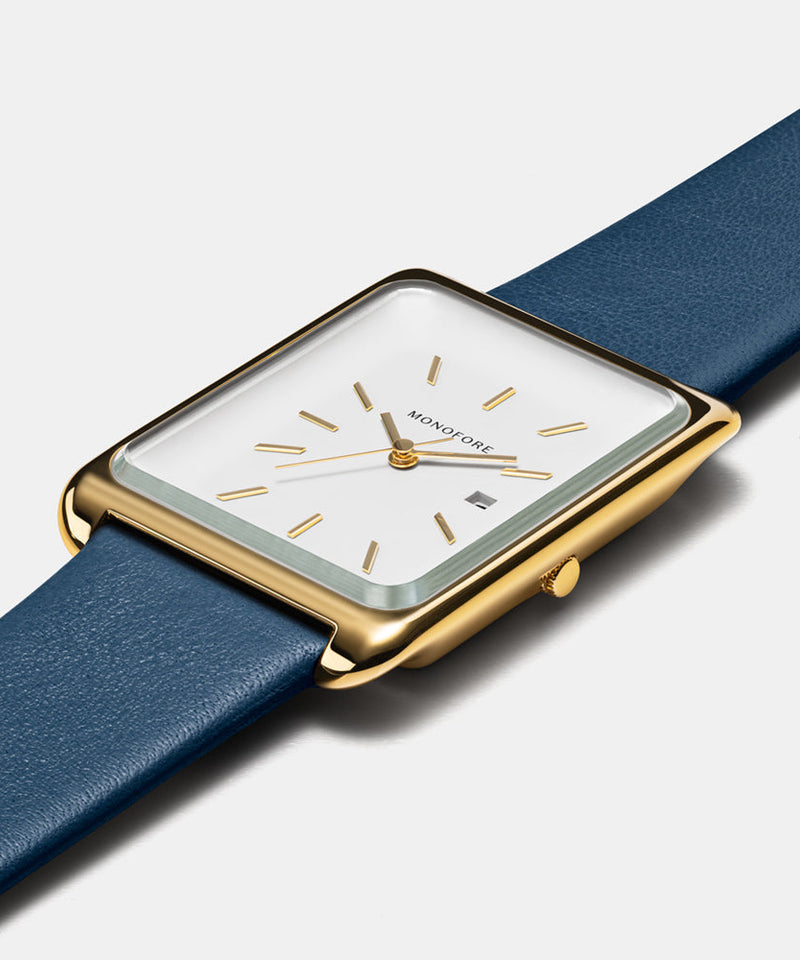 M01 Gold White 41mm - Steel Blue Leather - Monofore