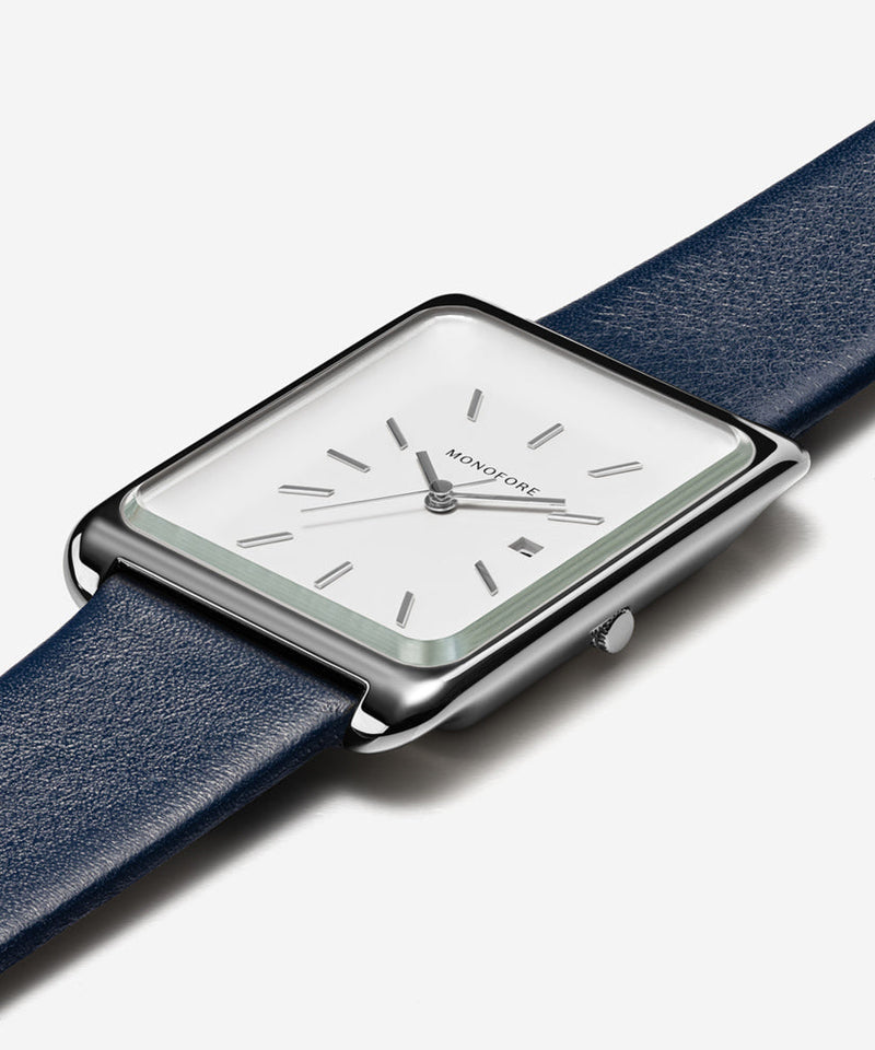 M01 Silver White 41mm - Navy Leather - Monofore
